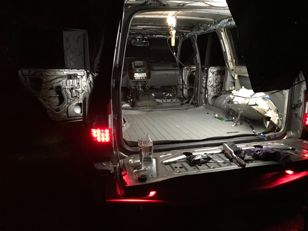 Shop at night during reassembly