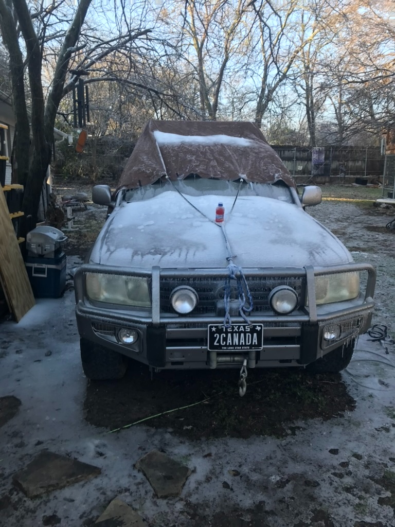 Land Cruiser under cover for winter storage